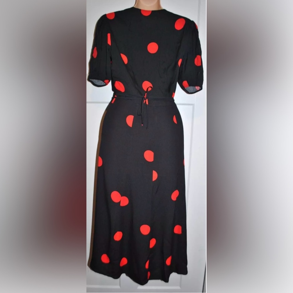 REFORMATION Augustina Black Red Polka Dot Wrap Midi Dress size XS - Picture 3 of 6